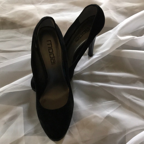 Moda Spana Shoes - Black Suede with patent leather Stilettos